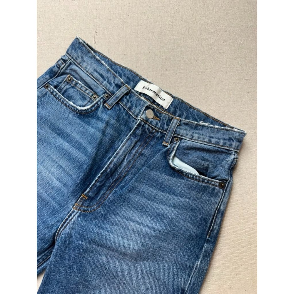 Reformation Jeans Straight Leg Distressed Blue Size 26 Fair Condition
